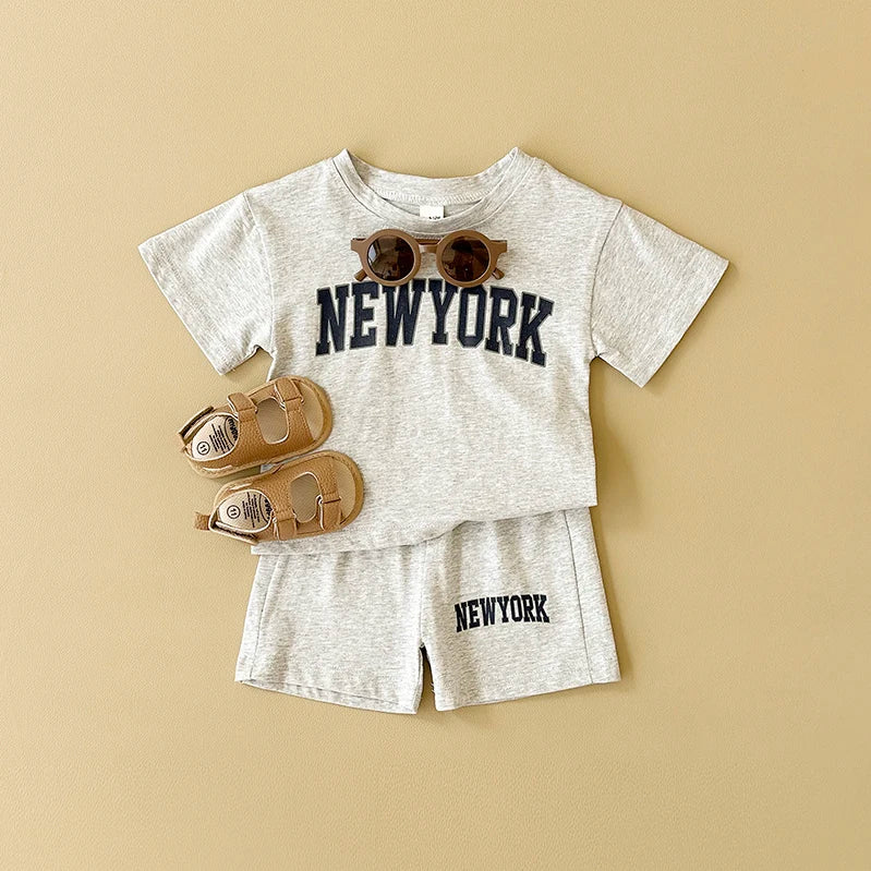 2024 New Summer Baby Boys Clothes Casual Letter Printed Short Sleeved T-shirt+shorts Girls Sports Set 2Pcs Infant Outfit Set