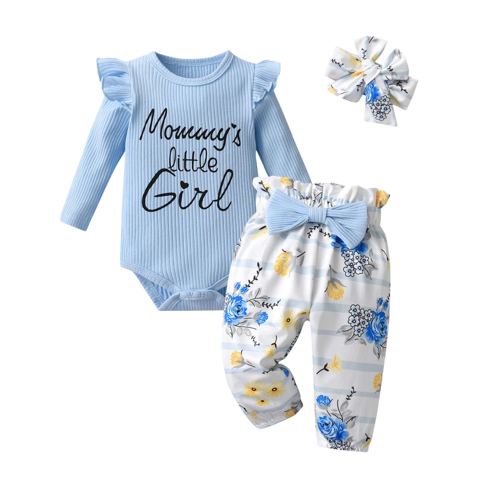 Newborn infant Baby Girls Fashion Clothes Set Letters Printed Cotton Long Sleeve Bodysuit Top + Hearts Pattern Pants + Headband