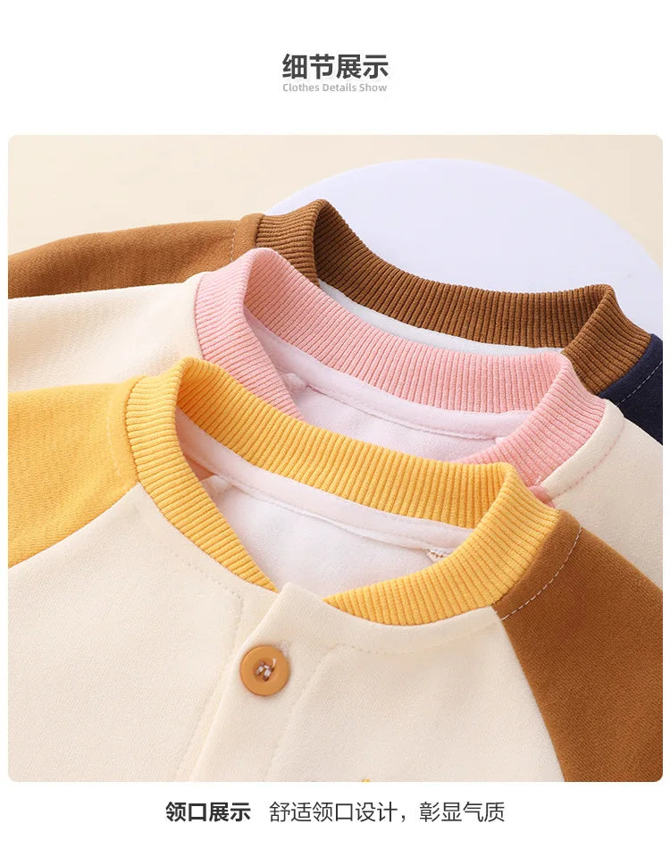 Infant Baby Boy Baseball Uniform Spring Autumn Raglan Sleeve Toddler Boy Jacket V-collar Cartoon Spliced Kid Girl Outerwear Coat