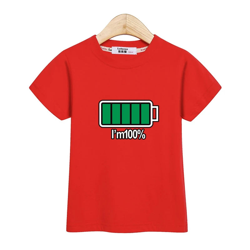 3-13T Children Casual T-shirt Battery Graphic Top Boys Summer Short Sleeved Shirt O-neck Cotton Clothes