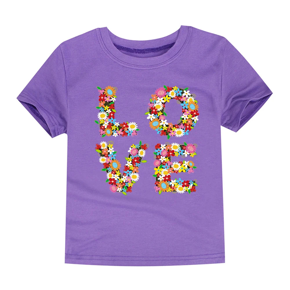 100% Cotton Toddler Girl T Shirt 2 to 3 4 5 6 7 8 9 10 11 12 13 14 Years Pink White Tshirt Flower Print Teenage Girls Tee Shirts