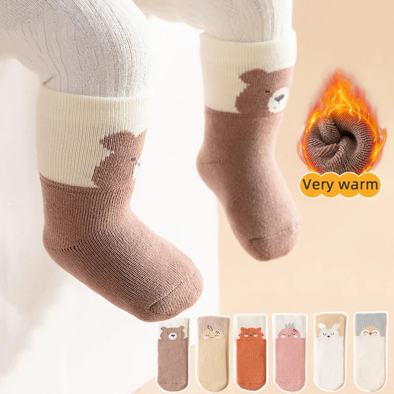 3 Pairs/Lot Cute Cartoon Newborn Infant Socks For Baby Winter Anti-Cold Warm Socks Thick Plush Kids Mid Tube Sock