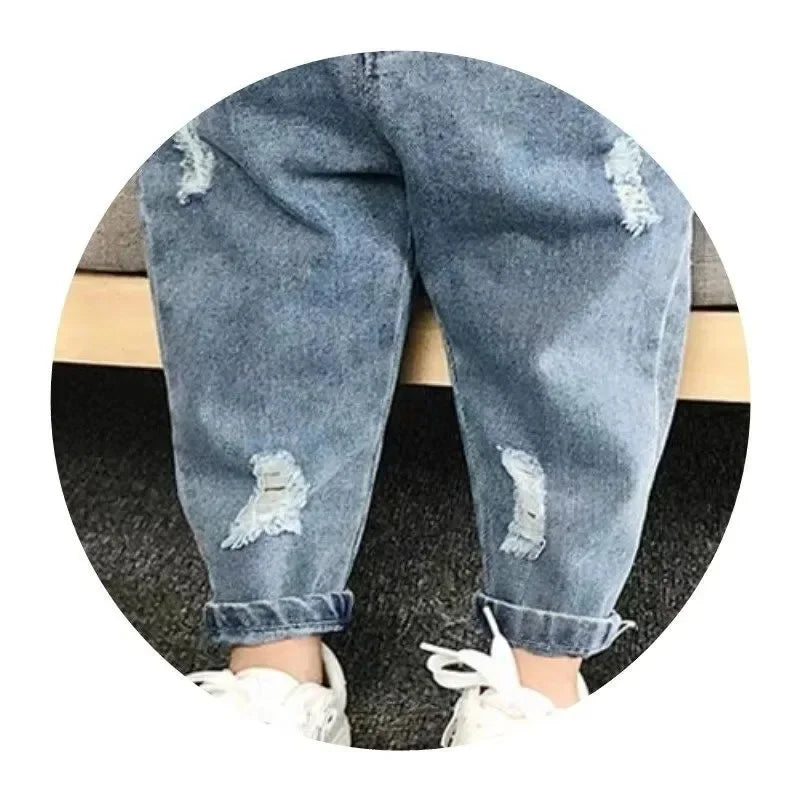 Boys Casual Jeans Children Denim Ripped Jeans Kids Trousers Toddler Girl Fall Clothes 2 3 4 5 Years Baby Harem Pants Baggy Jeans