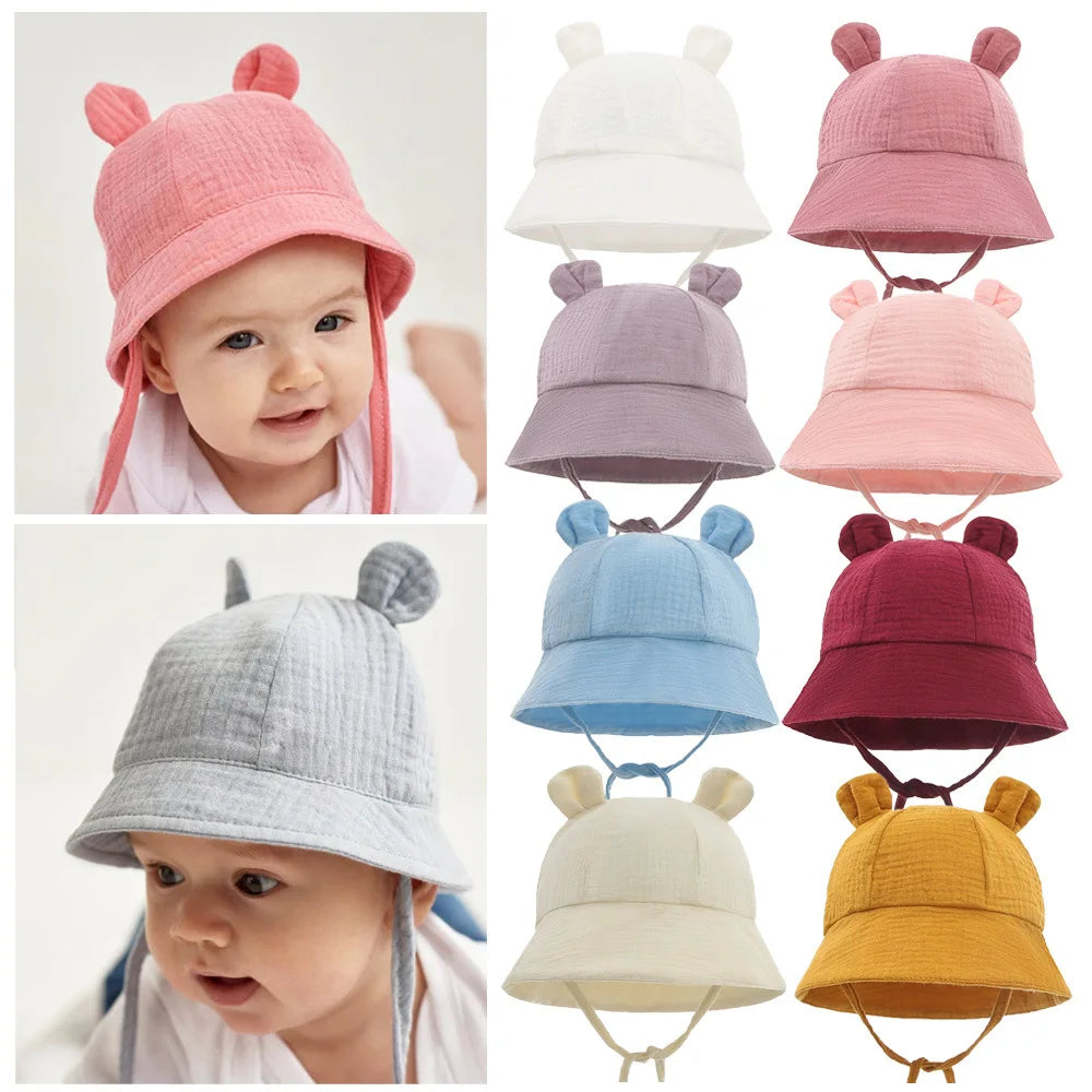 2022 New Autumn Baby Sun Hat Children Outdoor Rabbit Ear Beach Caps Boy Girl Panama Hat Unisex Beach Bucket Hats Bunny Hat