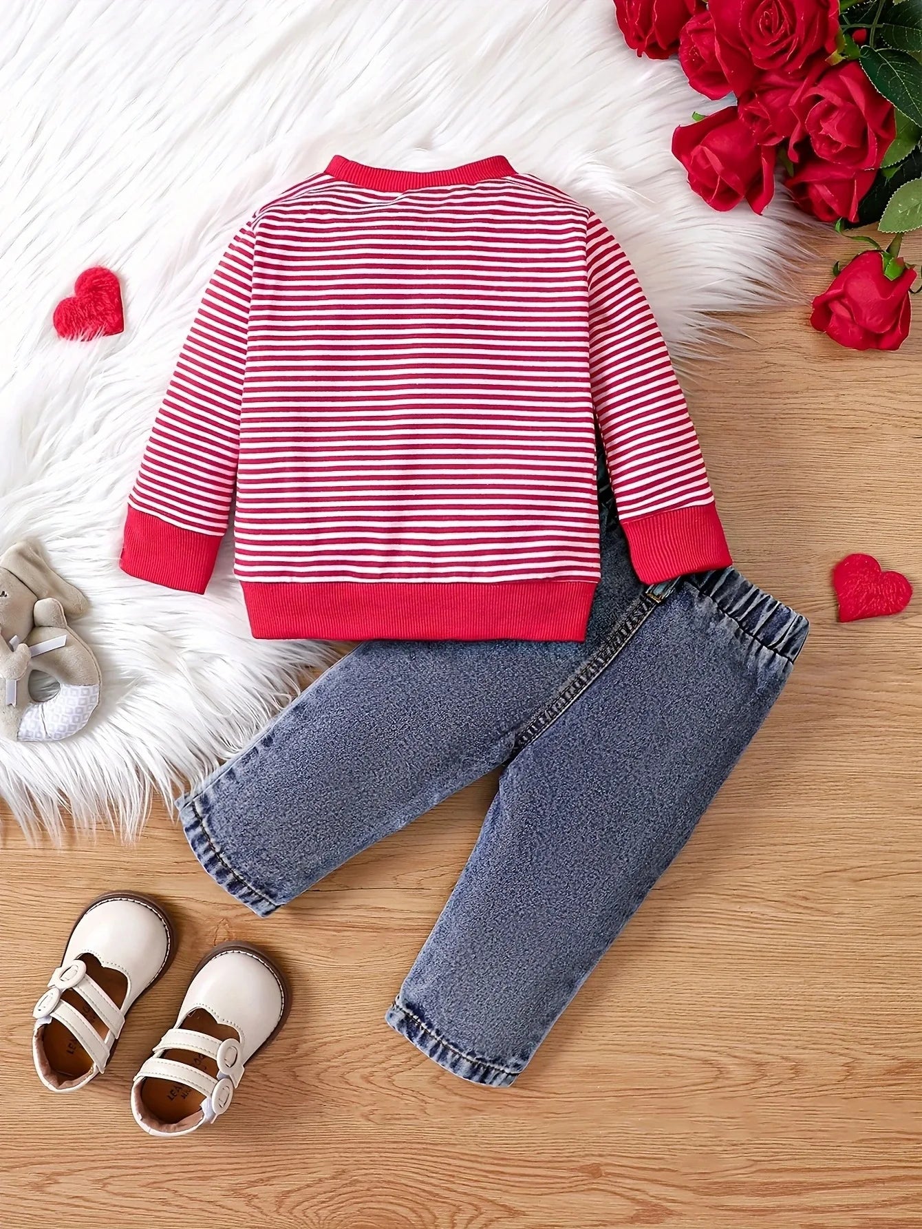 0-24 Months Spring Autumn New Boy Girl And Toddler Elephant Stripe Top Casual Cute Print Jeans Set