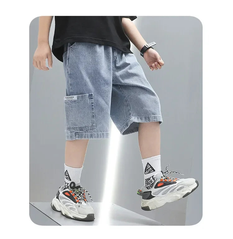 Fashionable Five-point Pants Trendy Kids Clothes Casual Capris Summer Thin Style Boys Jeans Shorts 2024 New