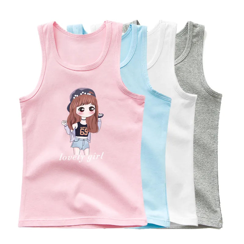 2023 New Girls Cute Singlet Underwear Princess Cotton Tank Tops Cartoon Kawaii Girl Print Sleeveless Shirt