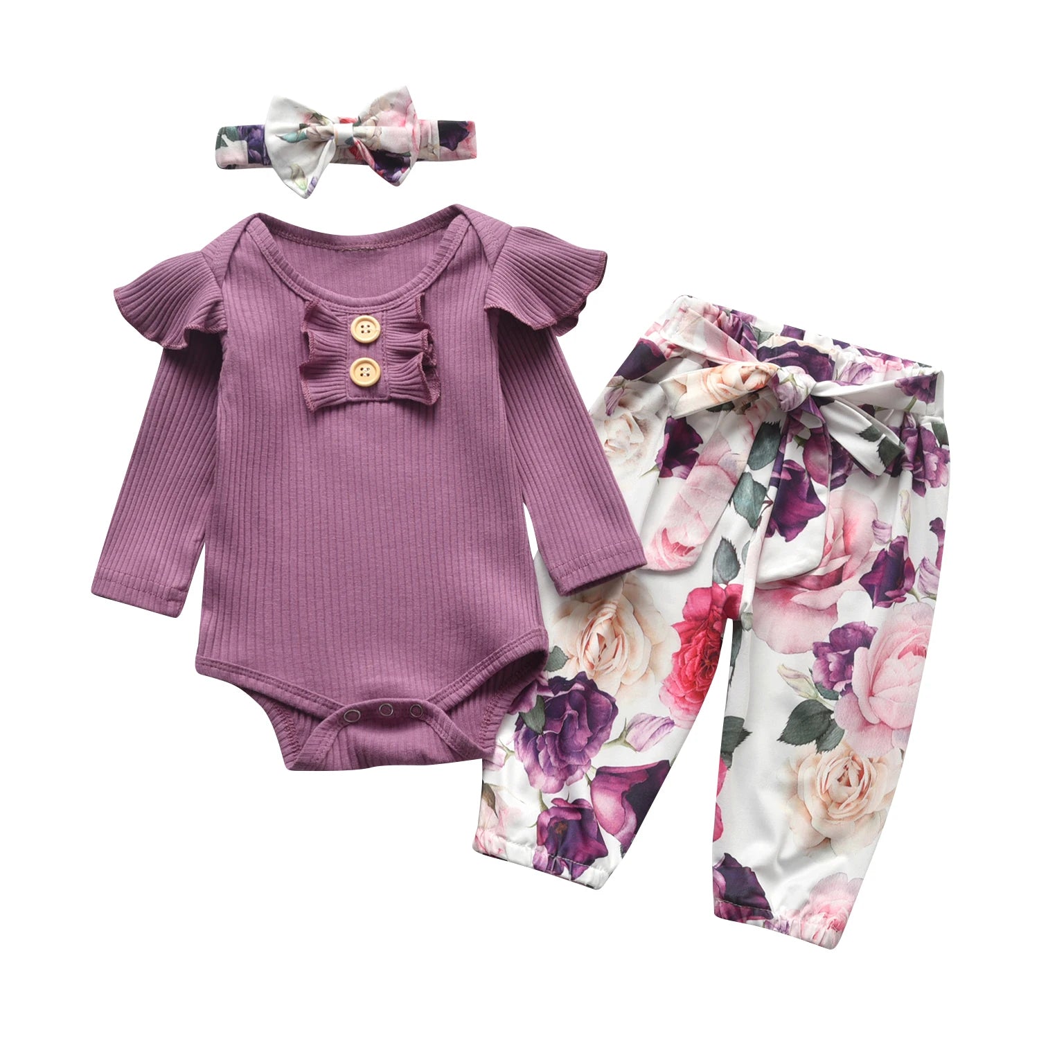 Newborn infant Baby Girls Fashion Clothes Set Letters Printed Cotton Long Sleeve Bodysuit Top + Hearts Pattern Pants + Headband