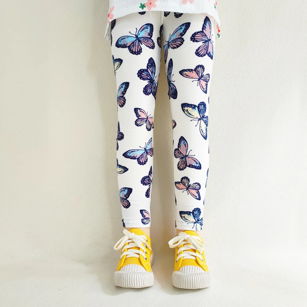 Cute Girls Leggings Spring Autumn Printing Flower Pants Sweet Girl Pencil Pants Kids Trousers Children Clothing