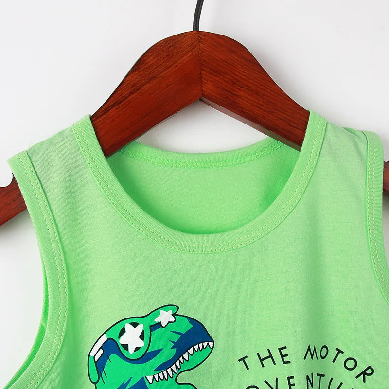 Little maven Baby Boys Outfits Green Dinosaur Summer Clothes Sets Baby Boys 2pcs Clothing Sets Sleeveless Vest Suit for Boy