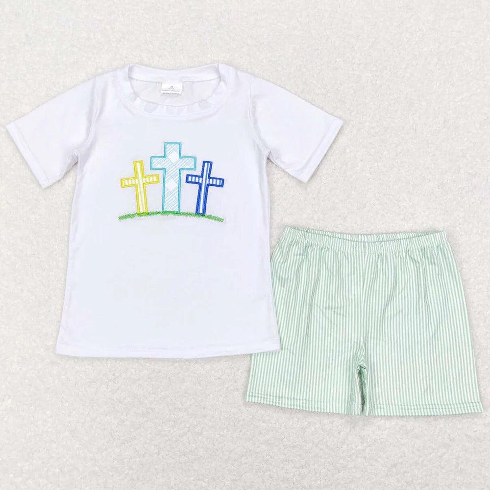 Hot Sale Kids Designer Clothes Boys Easter Rabbit Short Sleeve Top Shorts Sets Boutique Baby Boys Clothes Toddler Outfits New