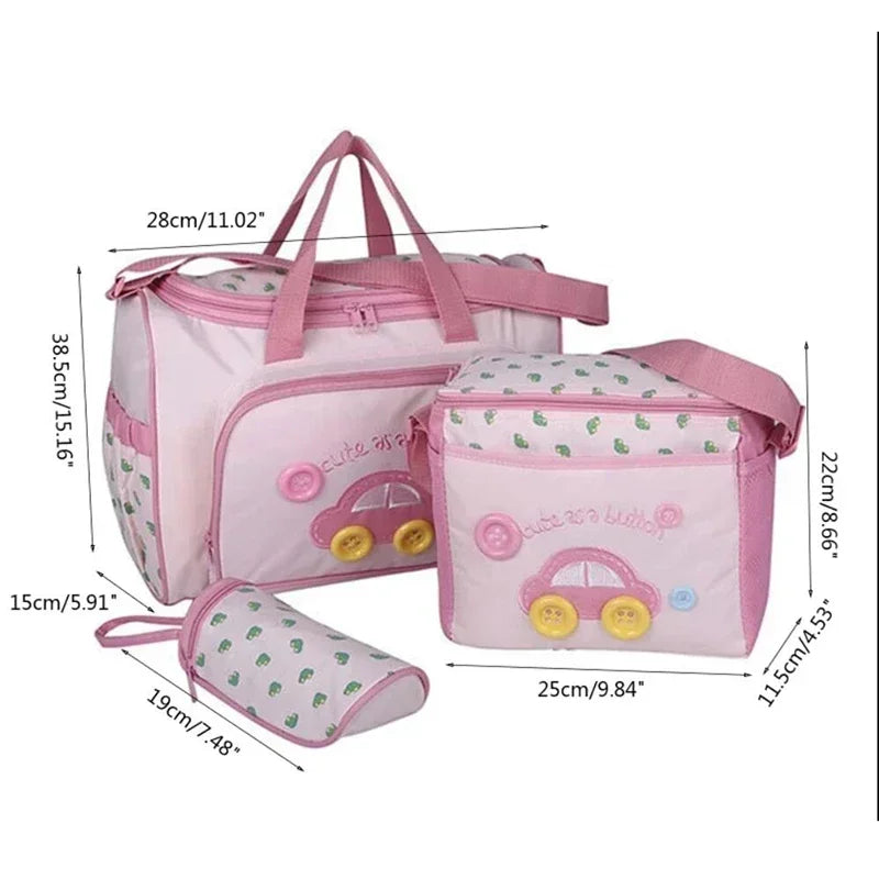 4-piece Set Baby Diaper Bag with Diaper Changing Pad Travel Portable Mommy Bag Baby Bottle Cover Baby Essentials Storage Bags