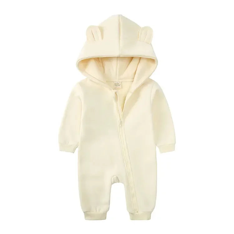 Winter Warm Baby Boy Romper Long Sleeve Hooded Zipper Baby Clothes Girl Romper Fashion Solid Newborn Clothing 3-24 Months