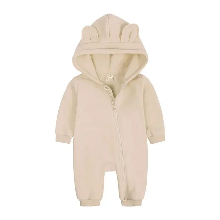 Winter Warm Baby Boy Romper Long Sleeve Hooded Zipper Baby Clothes Girl Romper Fashion Solid Newborn Clothing 3-24 Months