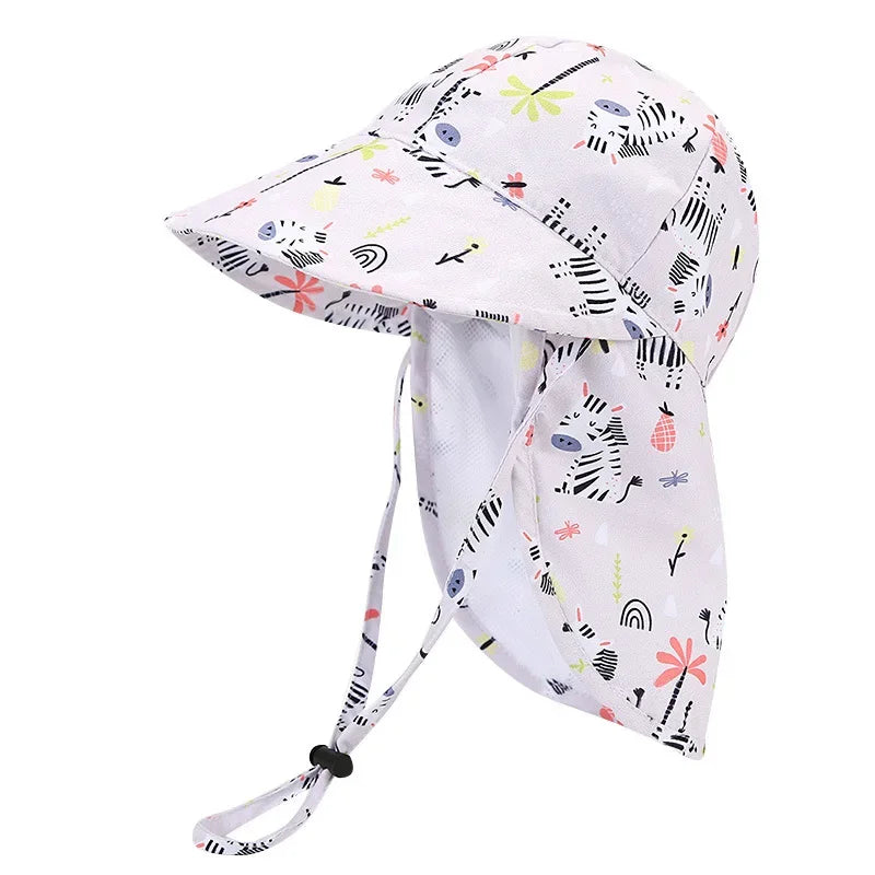 New Panama Summer Baby Bucket Hat for Boys Girls Cartoon Breathable Mesh Children's Beach Shawl Sun Hat Kids UV Protection Cap