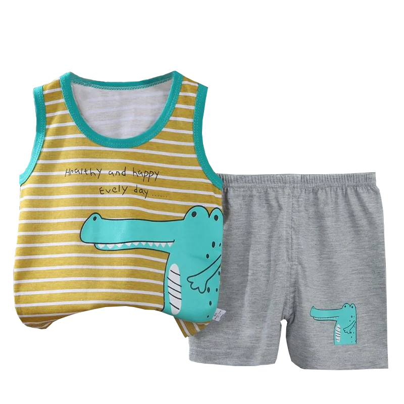 Vest+Shorts 2-Piece Clothing Set Cartoon Lion Pajamas Summer Kids Baby Boys Girls Cotton Casual Tracksuit Clothes Suit 1-6 Years