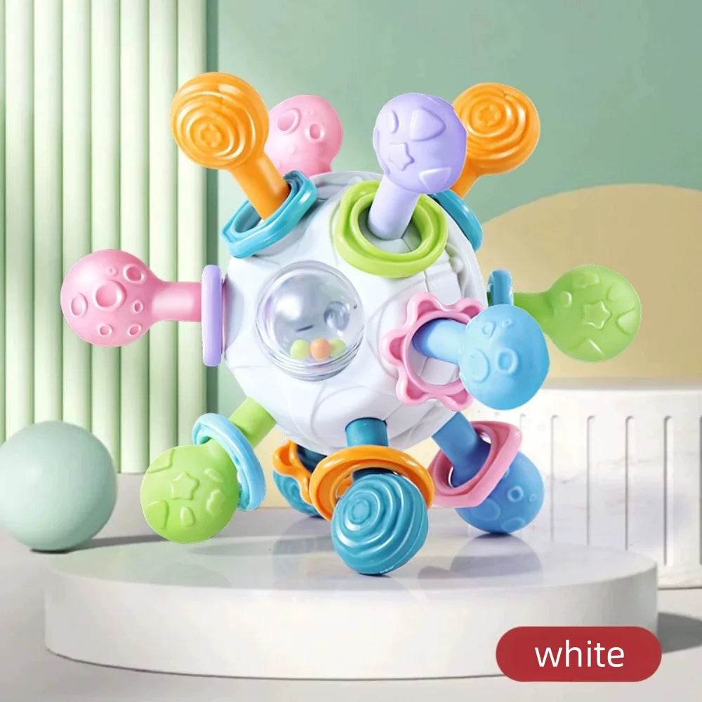 Baby Manhattan Grasping Ball - 3-in-1 Teether, Rattle, and Soft Rubber Grasping Toy for Early Education and Teething Relief