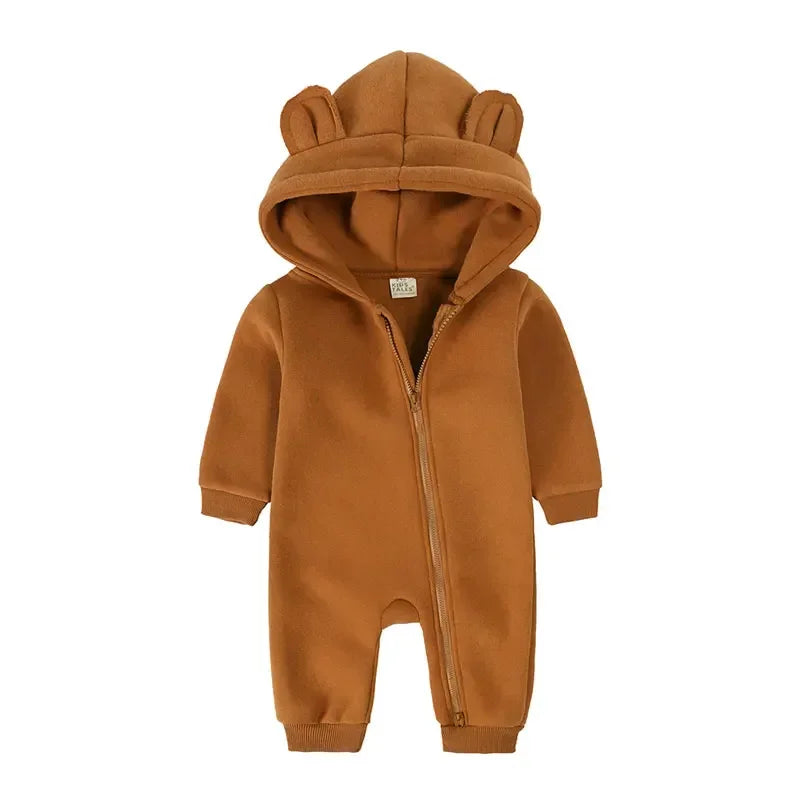 Winter Warm Baby Boy Romper Long Sleeve Hooded Zipper Baby Clothes Girl Romper Fashion Solid Newborn Clothing 3-24 Months