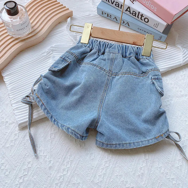 2024 Summer Girls Fashion Jeans Shorts with Buttons Baby Kids Children Casual Denim Hot Shorts