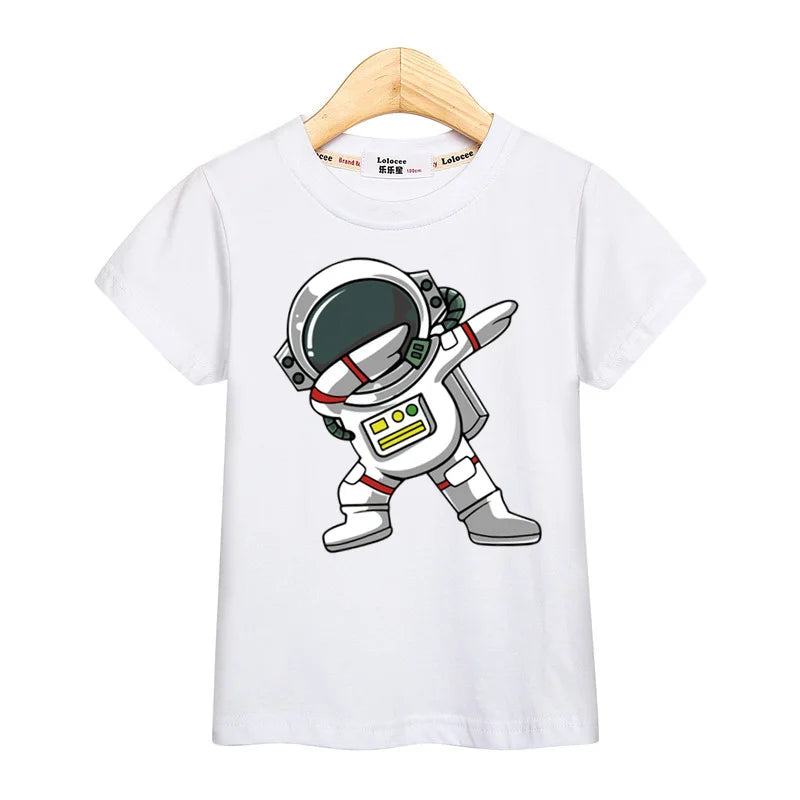 2024 New Spaceship T-shirt Baby Boys Short Sleeved Tops Children Summer Cartoon Shirt 3-14T