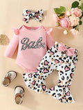 3-piece Spring and autumn baby girl Baby Valentine's Day Baby letter printed long sleeve sleeve clothing camouflage love full pr