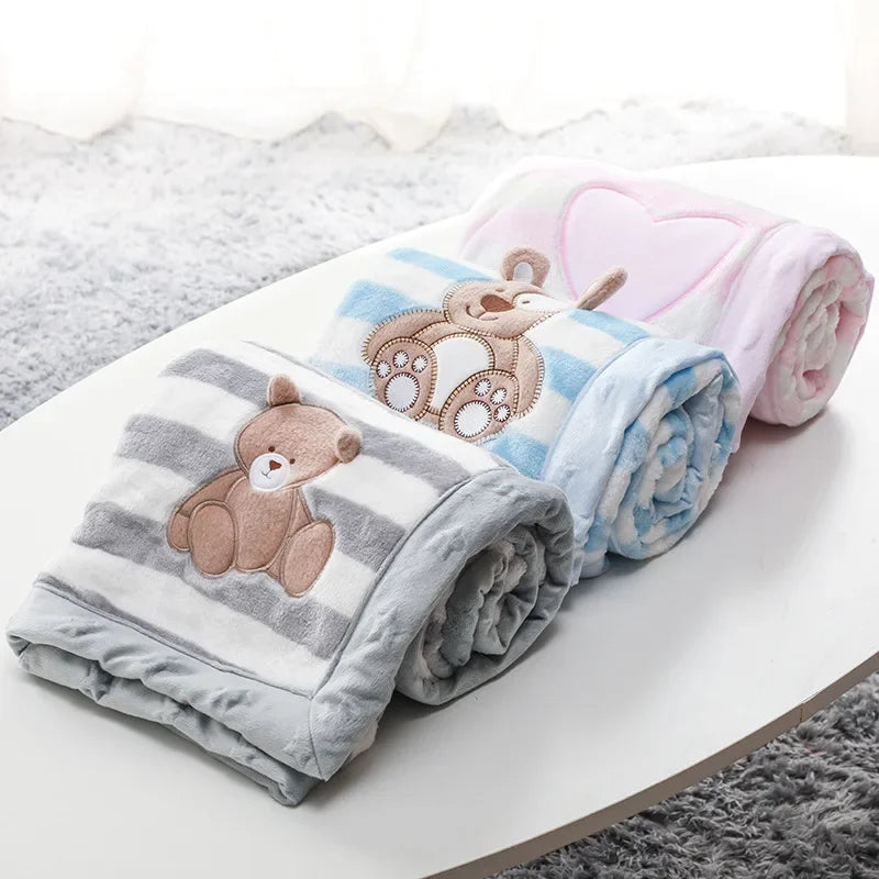 Flannel Baby Blanket Cartoon Embroidery Newborn Receiving Blanket for Children Baby Boy Girl Stroller Cover Bedding Quilts Stuff