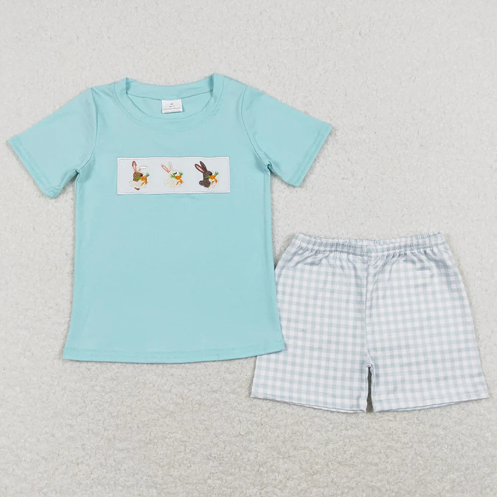 Hot Sale Kids Designer Clothes Boys Easter Rabbit Short Sleeve Top Shorts Sets Boutique Baby Boys Clothes Toddler Outfits New