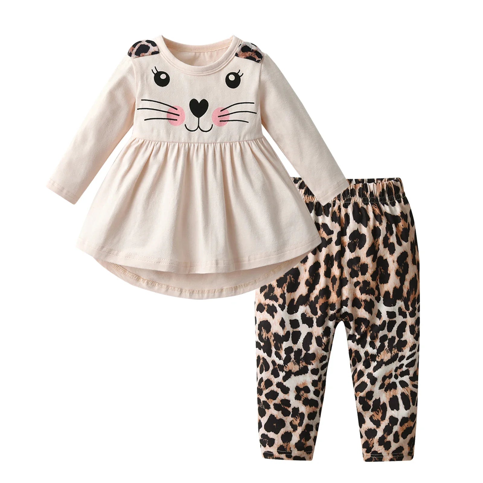 0-2Years Newborn Baby Girl 2PCS Clothes Set Spring Autumn Toddler Girls Cotton Long Sleeve Top Leopard Pants Home Wear Outfit