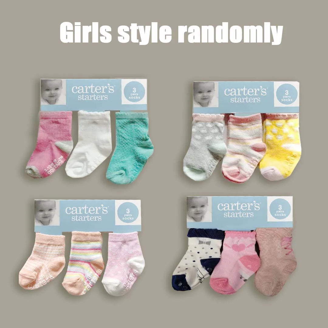 9 Pairs of A Pack Children's Cotton Socks Cute Non-slip Carter Baby Socks 0-1 Year Old Baby Boys and Girls Random Style