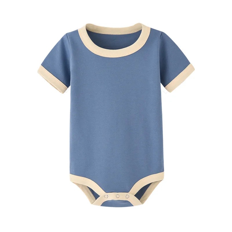 Color Matching Newborn Baby Organic Cotton Summer Rompers Short Sleeve Soft Skin-friendly Romper Pajamas Infant Tops Jumpsuit