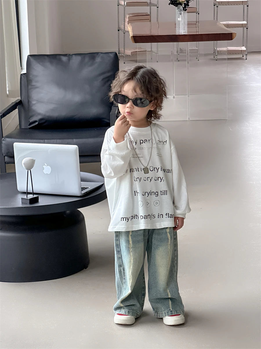 Baby autumn pants boys autumn version of Korean children's wear 2024 new pants in the wear-and-tear jeans trend