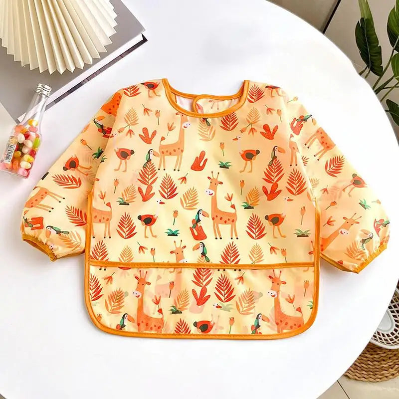 Baby Bibs Cute Colorful Cartoon Waterproof Bib Infant Eating Children Drawing Long Sleeve Apron Self Feeding Baby 0-3 Years