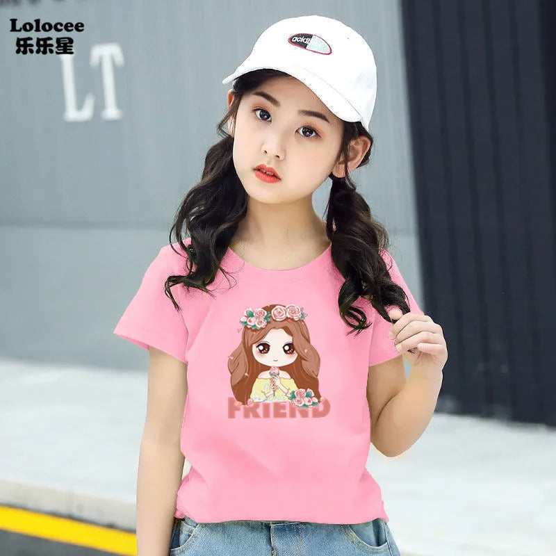 Happy Smile Design Girls Tshirt Kids Street Breathable Tops Personality Cotton Clothing Summer Cool Sports T-Shirts