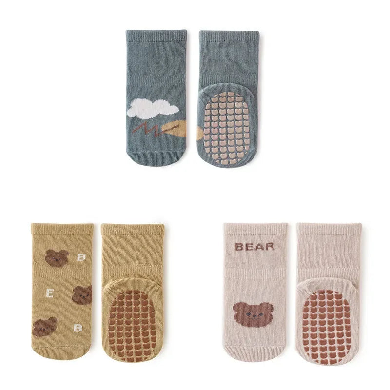 3 Pairs Newborn Baby Socks Cartoon Toddler Anti Slip Cotton Floor Socks for Girl Boy Cute Unisex Accessories Four Season