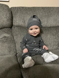 3PCS Baby Boy Clothes Set Spring Autumn Knitted V-neck Romper+infant Pants+Cap Newborn Outfit