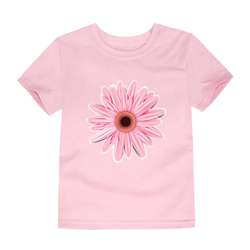 100% Cotton Toddler Girl T Shirt 2 to 3 4 5 6 7 8 9 10 11 12 13 14 Years Pink White Tshirt Flower Print Teenage Girls Tee Shirts