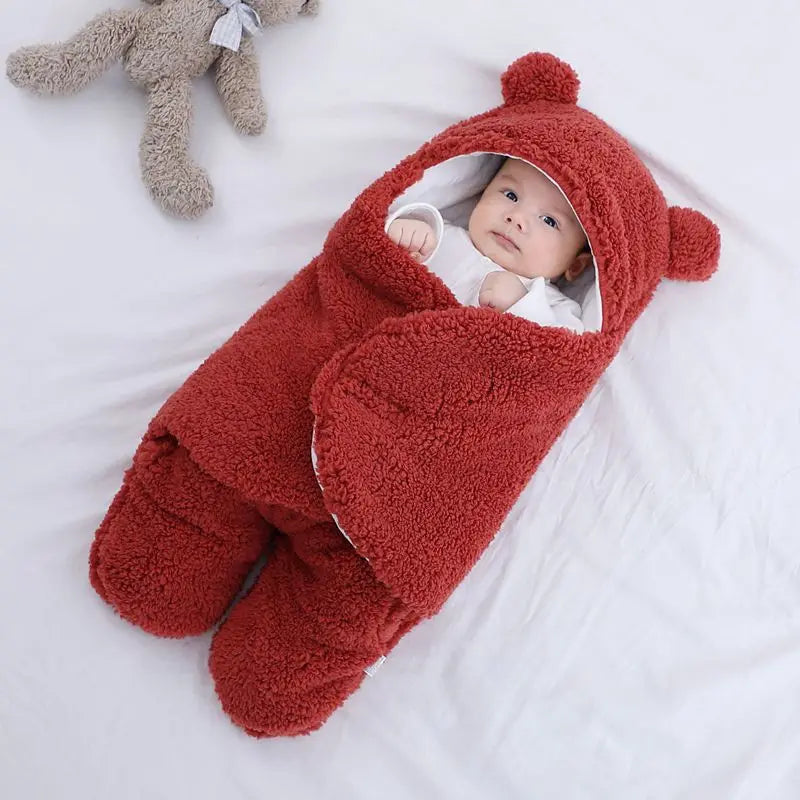 2024 Autumn Winter Infant Toddler Thicken Cashmere Receiving Blankets 0-6M Newborn Sleeping Bag Swaddling Kids Accessories