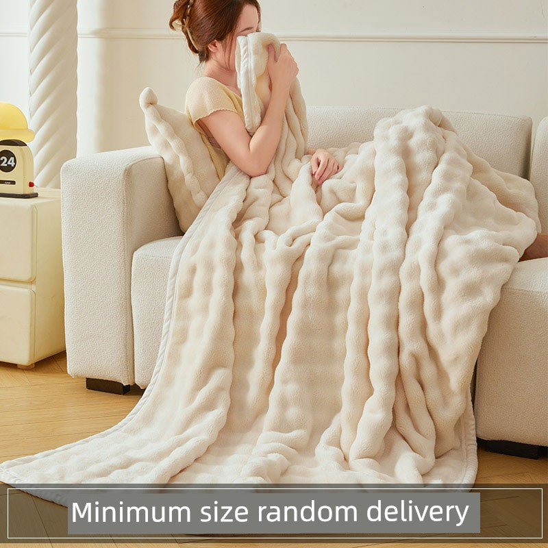 Accessible Luxury Coral Fleece Blanket Thickening Winter Rabbit Plush Sofa Blanket Office Nap Blanket Shawl Blanket Dormitory