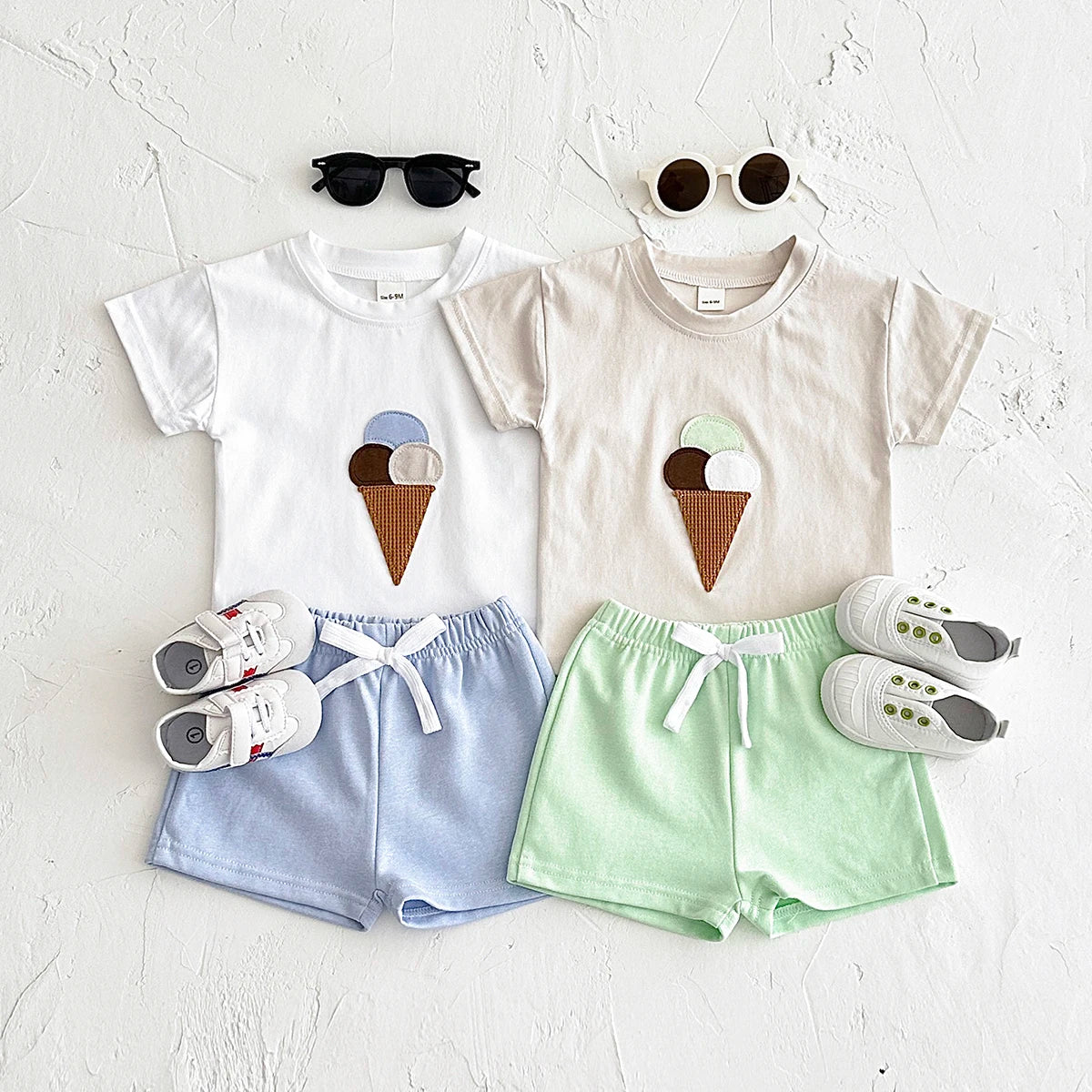 2Pcs Boy Girl Summer New Baby Clothes Sets Children Clothing Ice Cream Print T-shirt+Shorts Infant Toddler Outfit Suit Clothes