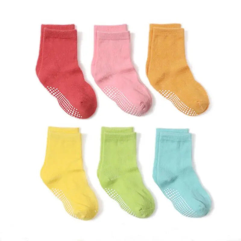 6 Pairs/lot Cotton Sock with Rubber Grips Children's Anti-slip Boat Socks Non-slip Socks for Boys1-7Years