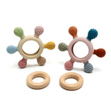 Color Kids Silicone Baby Toys Rudder Shape Wooden Ring Teether Toys Infant Chewing Nursing Toy Newborn Molar Baby Accessories