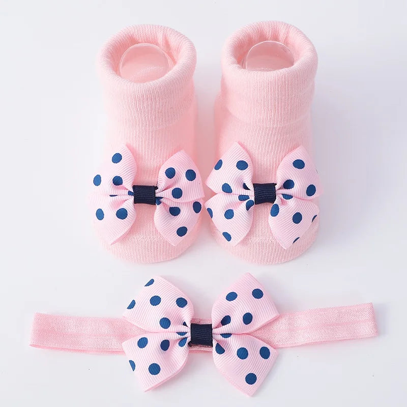 2Pcs Set Baby Socks Headband Cute Plush Ball Newborn Short Socks Cute Kids Baby Girl Hairbands Socks Photo Props