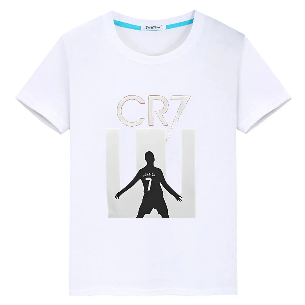 Football fan CR7 t shirt for kids boy 10years Cotton anime Short y2k one piece Ronaldo print Tops pride tshirt kids clothes girl