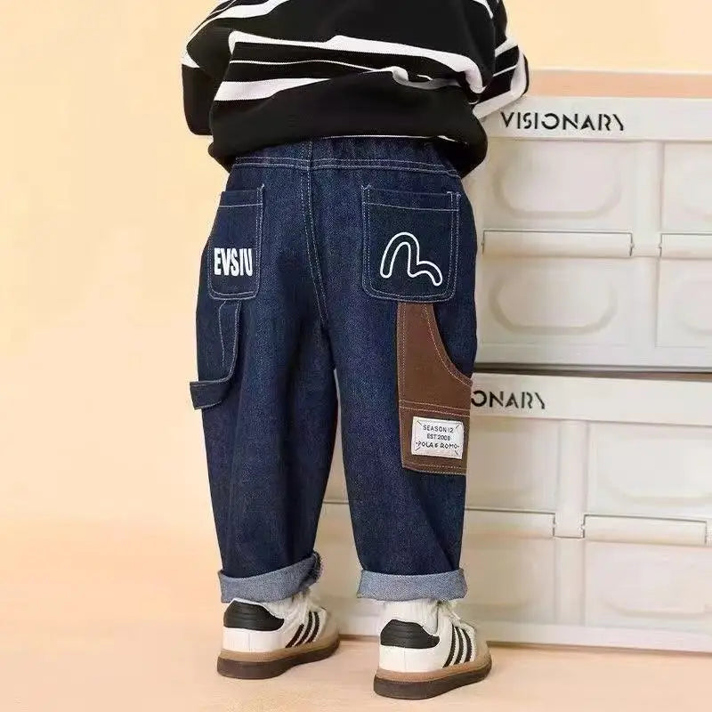 Children's Clothing Boys' Spring and Autumn Pants 2025 New Style Children's Jeans Medium and Large Children's Casual Pants