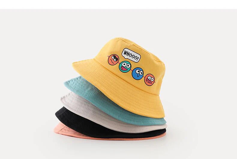 Children Bucket Hat New Spring Boys Girls Sun Hat Cute Funny Expression Outdoor Summer Kids Hat Fishing Cap Korean Style 2-6Y