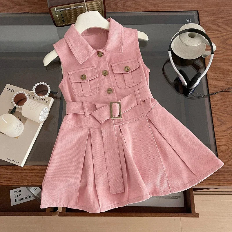 Children Girls Fashion Sleeveless Denim Dress 2024 Summer Cool Baby Girls Casual Vest Dresses