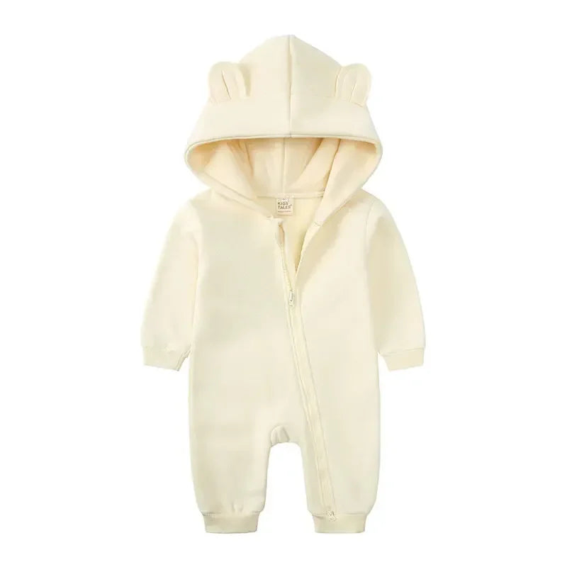 Winter Warm Baby Boy Romper Long Sleeve Hooded Zipper Baby Clothes Girl Romper Fashion Solid Newborn Clothing 3-24 Months