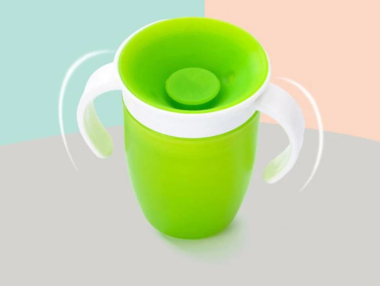 360 Degrees Can Be Rotated Baby Learning Drinking Cup with Double Handle Flip Lid Leakproof Silicone Infants Water Cups Bottle