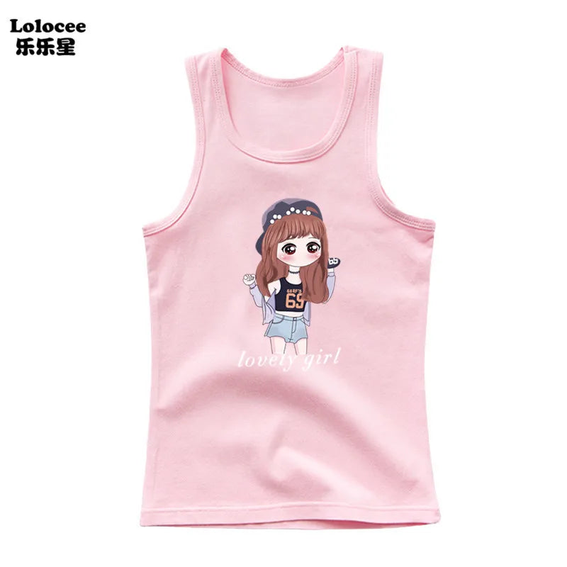 2023 New Girls Cute Singlet Underwear Princess Cotton Tank Tops Cartoon Kawaii Girl Print Sleeveless Shirt