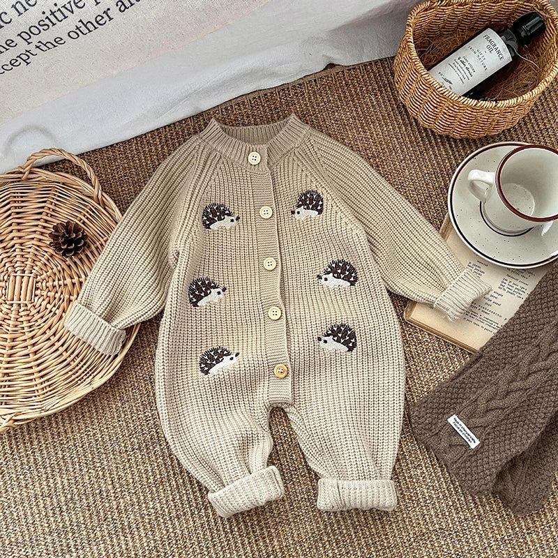 2025 Spring New Baby  Clothes Animal Embroidery Girls Rompers Single Breast Boys Jumpsuits